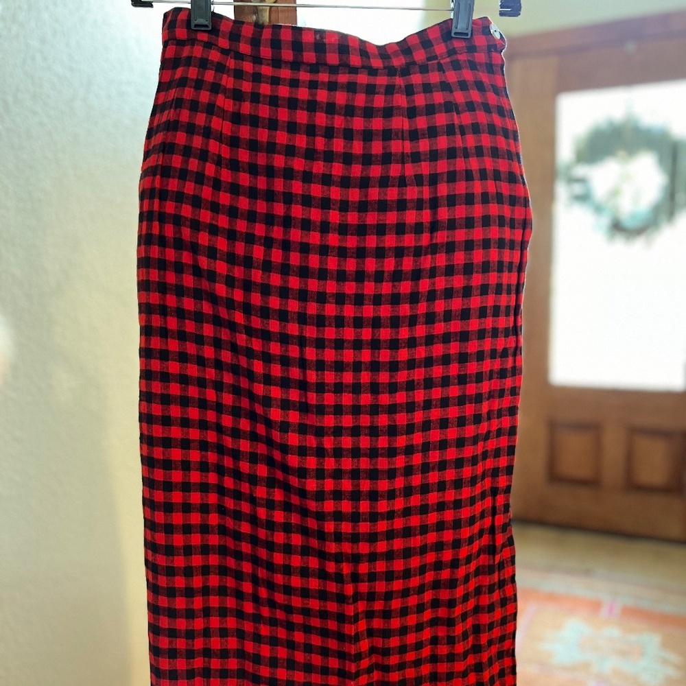 Buffalo Plaid Vintage Straight Light Wool Skirt 28”